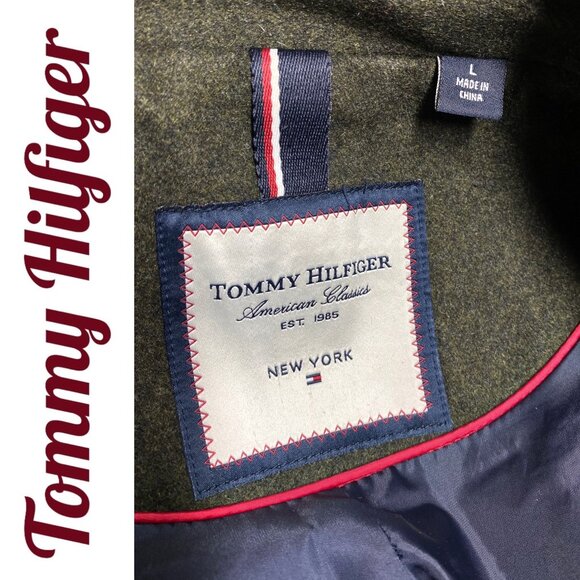 TOMMY HILFIGER WOOL PINE OLIVE GREEN CLASSIC PEACOAT COASTAL FISHERMAN, LARGE - Picture 5 of 10